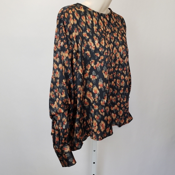 ZARA Black Brown Print Relaxed Dressy Blouse Top Size Small - Picture 2 of 10